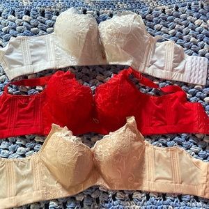Size 34c bra set red, white, and beige